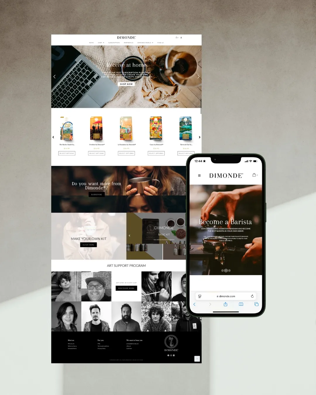 Dimonde home page on desktop and mobile