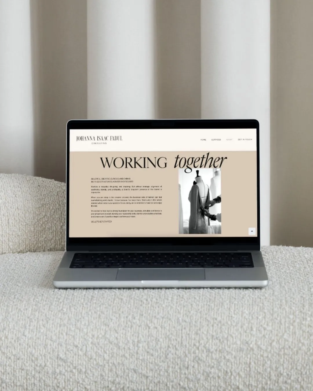 Johanna Isaac website with the “Working together” section on a laptop