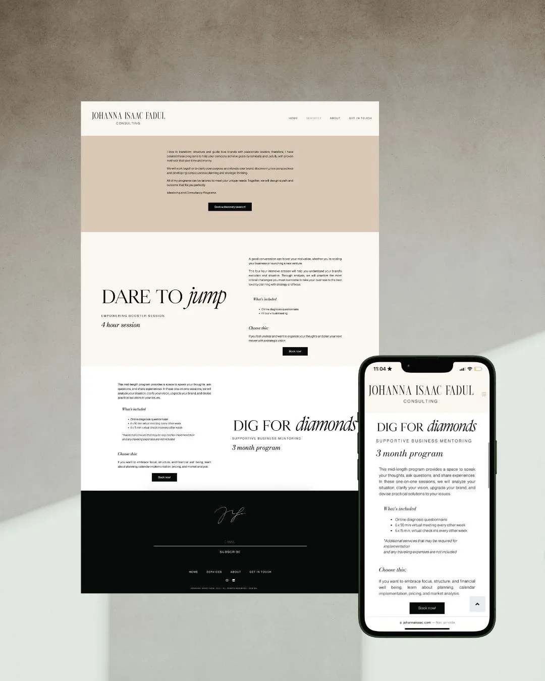 Program pages of the Johanna Isaac website on desktop and mobile