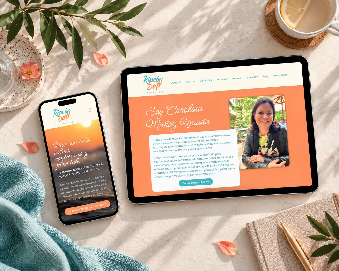 Tablet and phone showing the Rincón Sati website